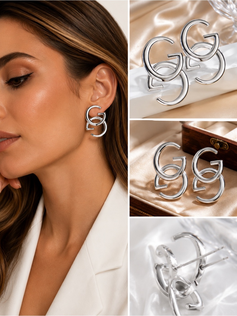 Polished Double-C Resemble Hoop Earrings — Gold & Silver
